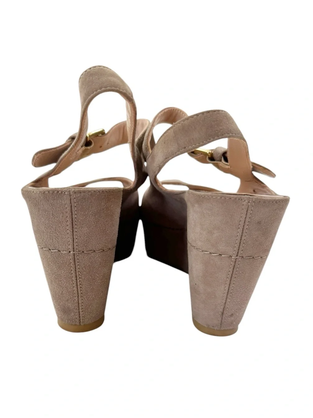 Stuart Weitzman Turnover Suede Wedge Shoes Sandals Taupe Beige Size 7
